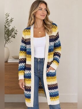 Lovestitch Striped Multicolor Long Cardigan Sweater